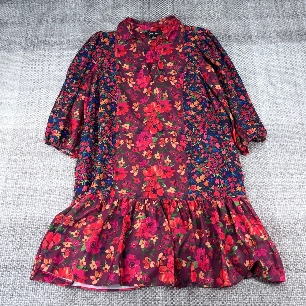 Jessica Howard Mixed Floral Tiered Ruffle Shift Dress Burgundy Red JH4M6523 14